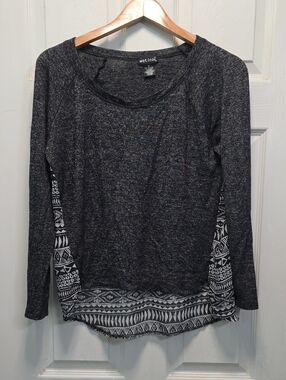 Wet Seal Long Sleeve Sheer Shirt With Geometric Pattern